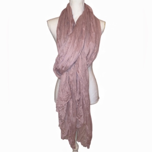 CRINKLE SCARF Long Lightweight Cotton/Linen Blend in Dusty Rose Pink 116” x 33” - Picture 3 of 7